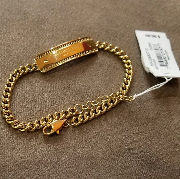 Michael Kors Bracelet Logo Plaque Chain Link Rose Gold Plate Stainless Steel NWT - Picture 14 of 15